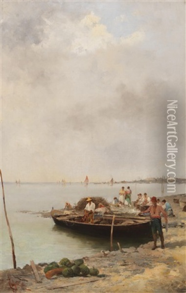 In The Venetian Lagoon Oil Painting - Giuseppe Pogna