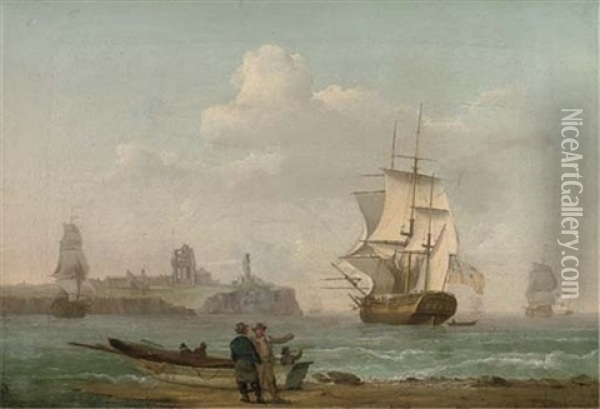 A Merchantman Lowering Her Sails And Running Into Tynemouth Oil Painting - William Anderson