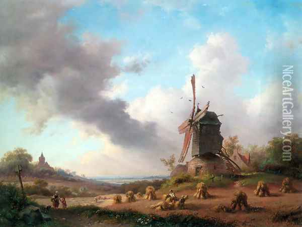 Summer Landscape with Harvesting Farmers Oil Painting - Frederik Marianus Kruseman
