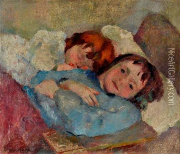 Deux Enfants Endormis Oil Painting - Henri Ottmann