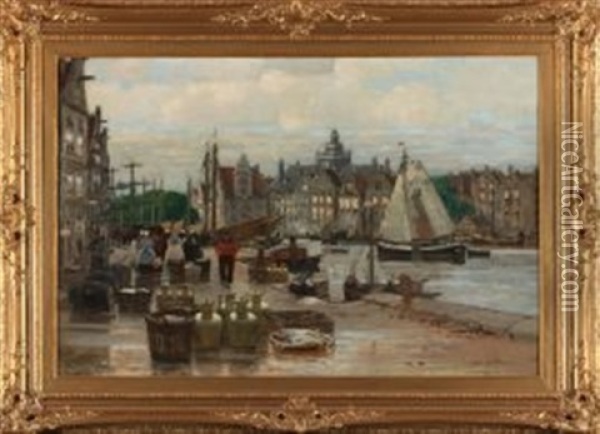 Fischmarkt An Der Schelde Oil Painting - Alexander Rau