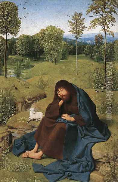 John the Baptist in the Wilderness 1490-95 Oil Painting - Tot Sint Jans Geertgen