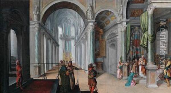 Interno Di Chiesa Barocco Con La Presentazione Al Tempio Oil Painting - Paul Juvenel
