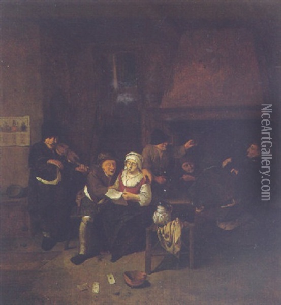 A Tavern Interior With A Fiddler And Peasants Merrymaking Oil Painting - Cornelis Pietersz Bega