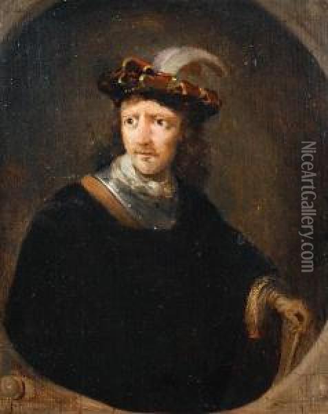 Portrait Of A Man, Half-length, Wearing Afeathered Hat Oil Painting - Hendrick Gerritsz. Pot