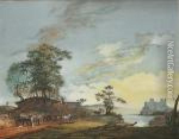 A Distant View Of Pembroke Castle Oil Painting - Paul Sandby