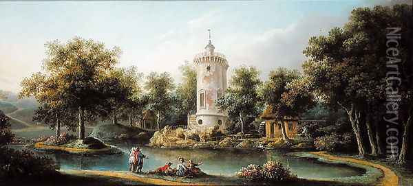 The Tour de Marlborough in the Jardin des Mesdames, Bellevue Oil Painting - Claude Louis Chatelet