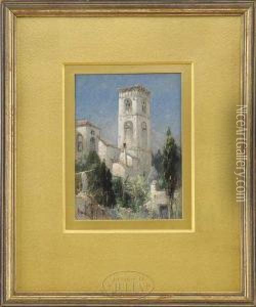 Cathedral Tower, Ravello, Italy Oil Painting - James David Smillie