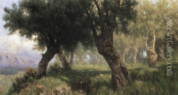 L'uliveto Oil Painting - Francesco (Luigi) Lojacono