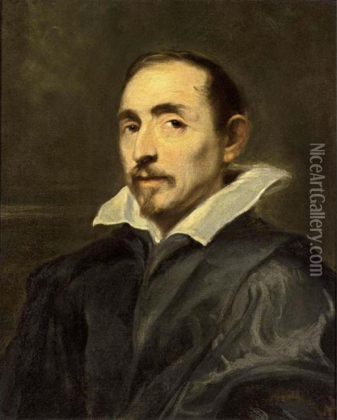 A Portrait Of A Gentleman, Bust Length, Wearing A Black Coat With A White Collar Oil Painting - Sir Anthony Van Dyck