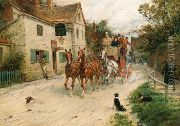 Outside 'the Red Lion' Oil Painting - George Wright