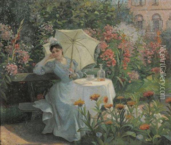 Jeune Femme A L'ombrelle Oil Painting - Eugene Habert