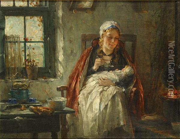 Moeder En Kind Oil Painting - Edward Antoon Portielje