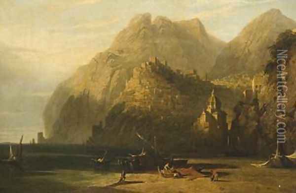 Positano Gulf of Salerno Oil Painting - William James Linton
