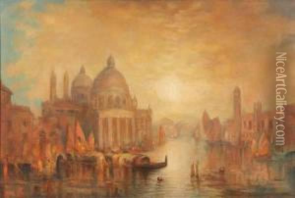 Venetian Sunset Oil Painting - Lucien Whiting Powell