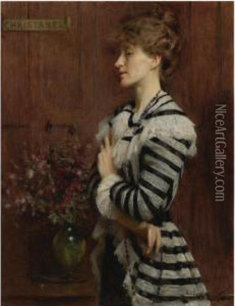 Portrait Of Christabel Cockerell, Lady Frampton Oil Painting - Arthur Hacker