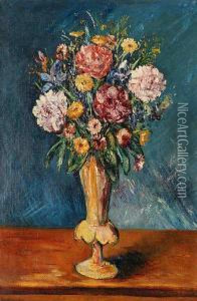 A Bouquet In A Vase Oil Painting - Oldoich Konieek
