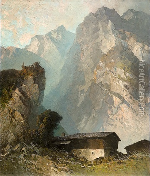 Gehoft Vor Aufragendem Gebirgsmassiv Oil Painting - Oskar Mulley