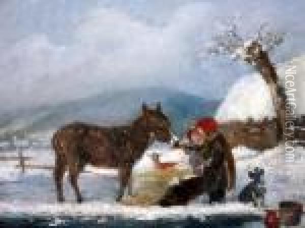 Feeding The Donkey Oil Painting - Nils Hans Christiansen