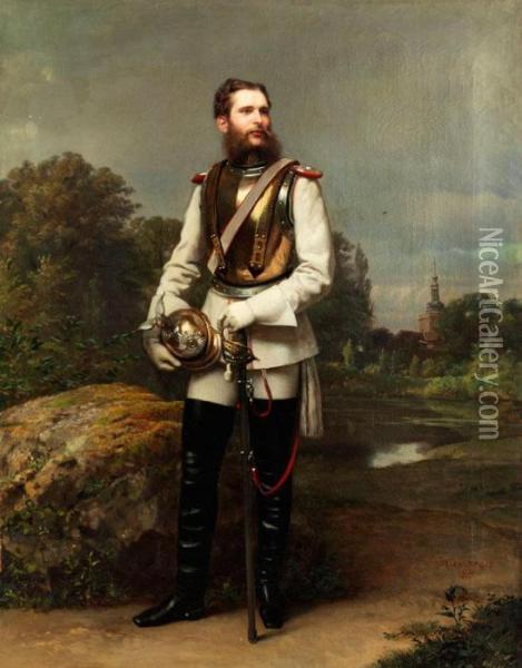 Ganzfiguriges Portrait Des Kronprinzen Friedrich Wilhelm Von Preussen. Oil Painting - Oskar Begas