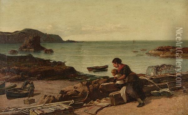 Watching The Fishermen Oil Painting - James Campbell Noble
