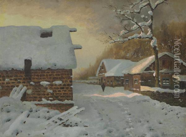 A Village In Winter Oil Painting - Georgii Bashindzhagian