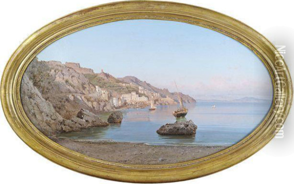 Amalfitanische Kustenlandschaft Mit Einem Fischerboot Oil Painting - Alessandro la Volpe