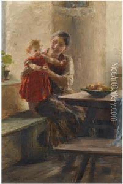 Mother And Child Oil Painting - Georg Jakobides