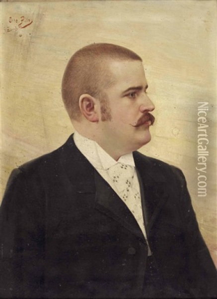 Portrait Eines Herrn (+ Bildnis Einer Jungen Dame, 1894; 2 Works) Oil Painting - Otto Pilny