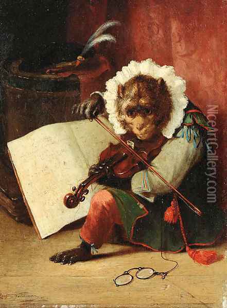 The monkey musician Oil Painting - Zacharias Noterman
