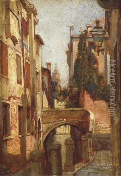 Un Canal Dans Une Ville Oil Painting - Paul Charles Jean Briaudeau