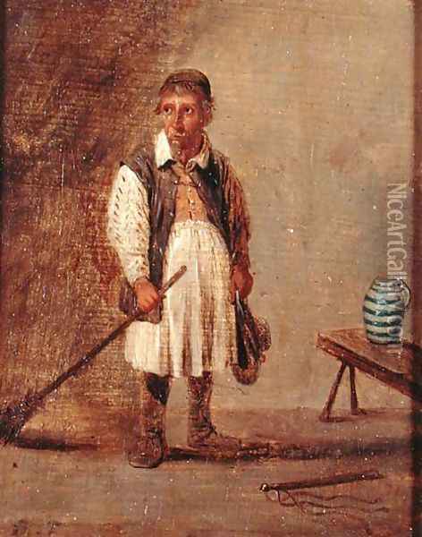 Domestic Worker Holding a Broom, c.1680 Oil Painting - David The Younger Teniers