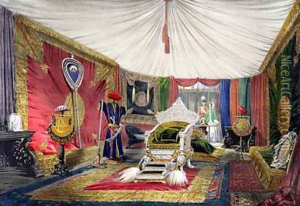 View of the tented room and ivory carved throne Oil Painting - Peter Mabuse