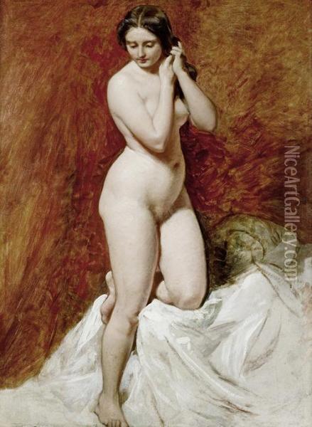 Study Of A Female Nude Full Length Oil Painting - William Etty