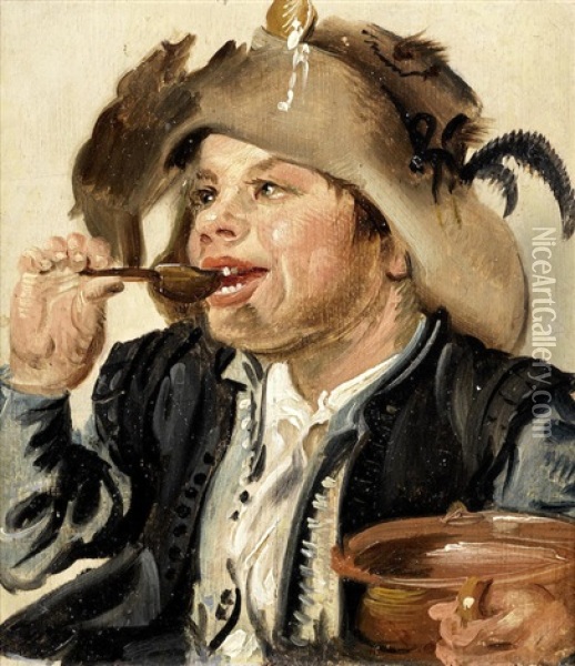 A Young Boy Eating Porridge Oil Painting - Jan Miense Molenaer