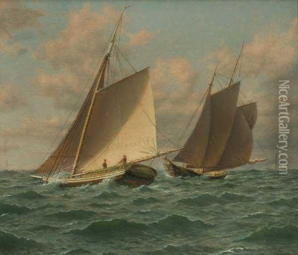 Schooners At Sea Oil Painting - William M Davis