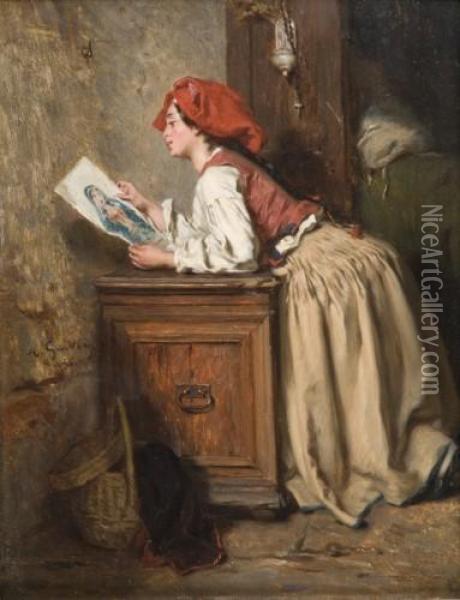 Jeune Femme Priant La Vierge Oil Painting - Alexandre Marie Guillemin