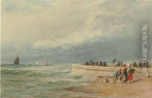 Dieppe Pier, France Oil Painting - David I Cox