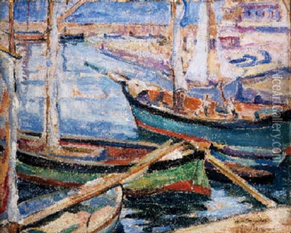 Sailboats In Port Oil Painting - Alfred Henry Maurer