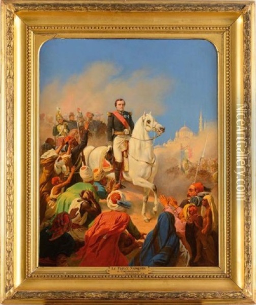 S.a.i. Le Prince Napoleon Se Rendant A La Revue, A Constantinople, Le 17 Juin 1854 Oil Painting - Jules Rigo