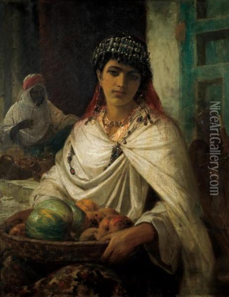 A Kabyle Fruit Seller, Algiers Oil Painting - Robert Kemm