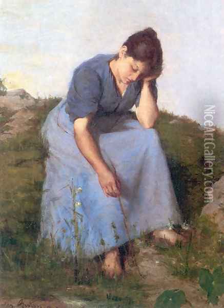 Young Woman In A Field Oil Painting - Jules Breton
