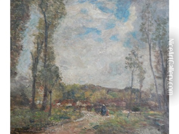 Montreuil Sur Mer Rural Scene With Figures On Path Oil Painting - Frederick William Jackson