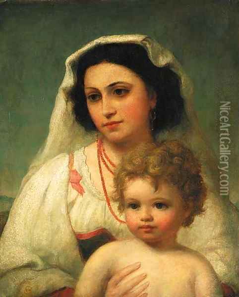 Mother and child Oil Painting - Continental School