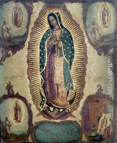 Virgen De Guadalupe Con Las Cuatro Apariciones Oil Painting - Nicolas Enriquez