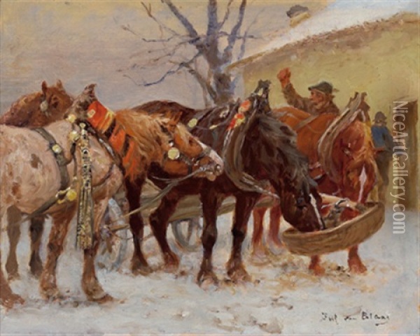 Rast Der Pferde Oil Painting - Julius von Blaas