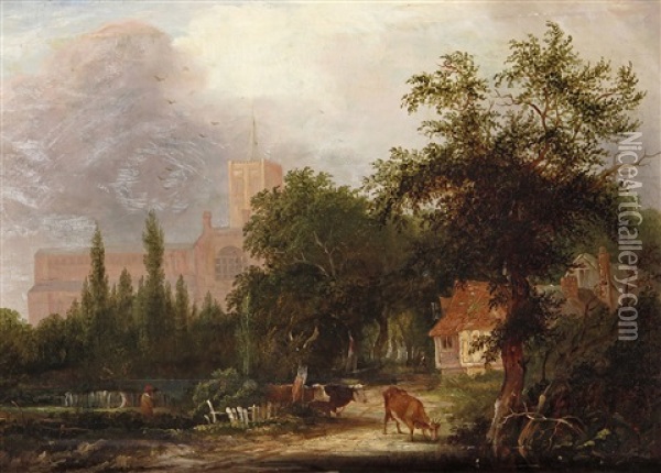View Of Windsor Castle; View Of St. Alban's Cathedral Oil Painting - Henry John Boddington