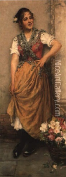 The Flower Girl Oil Painting - Stefano Novo