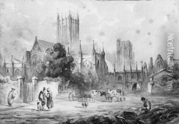 Blick Auf Eine Englische Kathedrale Oil Painting - David I Cox