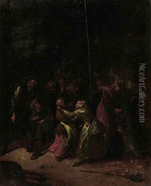 Boors fighting in a barn Oil Painting - Egbert van, the Younger Heemskerck